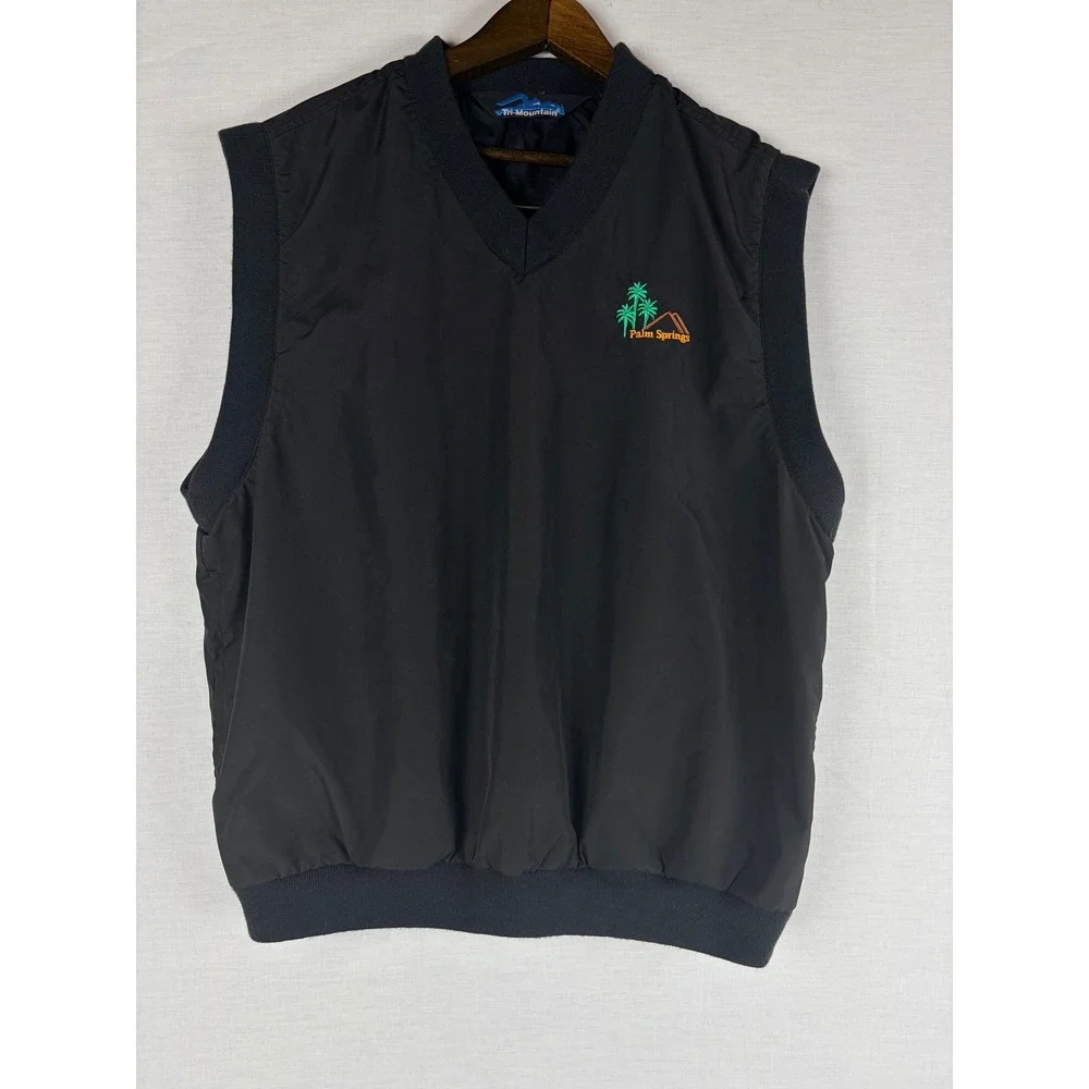 Tri-Mountain Mens Palm Springs Windbreaker Vest Black V-Neck Golf Pullover Small